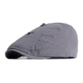 Vintage grey textured cotton beret flat cap with decorative top knots for stylish casual wear - 56-59cm (Adjustable) / Center Two Knot Style / Gray