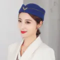 Chapeau d'hôtesse de l'air bleu marine élégant avec emblème d'aile doré et garniture - Taille Unique (Convient au tour de tête 55-57cm) / Bleu Royal