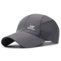 Professional dark grey quick-dry baseball cap with breathable side mesh and sport logo - 56-60cm (Adjustable) / SPORT Series (Plastic Buckle) / Dark Gray
