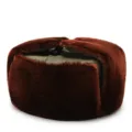 Warme winter Ushanka muts voor heren met bruin imitatiebont en olijfgroene windstof. - Eén Maat (58cm Omtrek) / Legergroene Stof Koffiebont