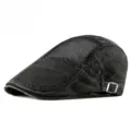 Gorra plana de mezclilla negra vintage con parte superior de malla transpirable - Ajustable (56-59cm) / Negro