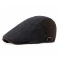 Vintage spliced herringbone wool beret in grey and brown with adjustable buckle - Adjustable (56-60cm) / Navy Blue