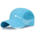 Breathable cyan quick-drying sports baseball cap featuring mesh panels and white logo - 56-60cm (Adjustable) / DINGMEI Series (Plastic Buckle) / Lake Blue