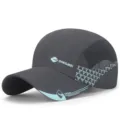 Grey breathable quick-dry baseball cap with light blue logo for outdoor sun protection - 56-60cm (Adjustable) / DINGMEI Series (Plastic Buckle) / Dark Gray