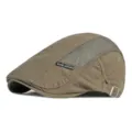 Boina beige vintage con panel de malla transpirable y etiqueta de marca en el lateral - Ajustable (56-59cm) / Etiqueta de Letra - Verde Militar