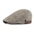 Vintage herringbone wool blend flat cap with adjustable metal buckle in brown shade - Adjustable (56-60cm) / Plaid Coffee
