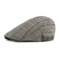 Vintage gray herringbone wool newsboy cap, classic winter flat cap for men and women. - Adjustable (56-60cm) / Plaid Gray