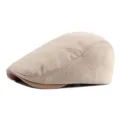 Classic beige herringbone wool beret with brown contrast brim for autumn and winter - Adjustable (56-60cm) / Snap Button Adjustment / Herringbone-Beige