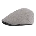Classic British style grey herringbone woolen flat cap beret for autumn and winter - Adjustable (56-60cm) / Snap Button Adjustment / Herringbone Black White