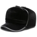 Klassische schwarze Kunstpelz-Uschanka mit Ohrenklappen für Winterwärme - Einheitsgröße (56-58cm) / Flat Top Leifeng Hut (J0180) / Nerzimitat - Schwarz