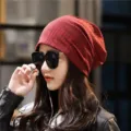 Gorro holgado rojo con textura para mujer, diseño retro de moda de estilo calle - Talla única / Gorro Slouchy Vintage / Burdeos