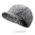 Stijlvolle gebreide krantenjongenspet van zwart-wit tweed met zachte klep en satijnen voering - Eén maat (56-59cm) / Stijl 5