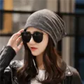 Gorro de punto gris elegante para mujer, sombrero retro de moda urbana para primavera y otoño - Talla única / Gorro Slouchy Vintage / Gris oscuro