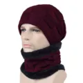 Winter warm knit beanie hat and neck warmer set with burgundy checkered pattern for men - Style 1 / Hat Only (Without Scarf) / Burgundy