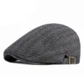 Vintage grey tweed flat cap with adjustable leather side strap and buckle - One Size (Adjustable) / Striped Woolen / Gray