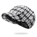 Dames newsboy pet met zwart-wit ruitpatroon en warme satijnen voering voor winter - Eén maat (56-59cm) / Kleur 7