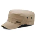 Klassische khakifarbene flache Armee-Mütze mit Sport-Logo - Standardgröße (56-59cm) / Khaki