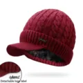 Burgunderfarbene Winter-Strickmütze mit Schirm und warmem, dickem Fleece-Futter für Damen und Herren - Mütze-Weinrot / Einheitsgröße (Dehnbar)