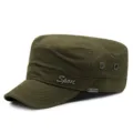 Olivgrüne verstellbare Flat Top Militärmütze mit Sport-Emblem aus Metall für Herren Sonnenschutz - Armeegrün