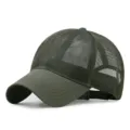 Breathable olive green full mesh baseball cap for men summer outdoor quick dry sun hat - M (56-59cm) / Quick-Dry Plain Style / Army Green