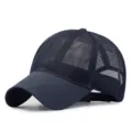 Men's breathable navy blue mesh baseball cap for summer sun protection outdoors. - M (56-59cm) / Quick-Dry Plain Style / Navy Blue