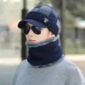 Dunkelblaues Winter-Strickmützen- und Schal-Set mit dickem Fleecefutter für Herren - Set-Prellis-Navy / Einheitsgröße (Dehnbar)