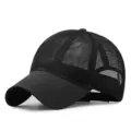Berretto da baseball in mesh nero traspirante per uomo con visiera rigida e cinturino - M (56-59cm) / Stile Semplice ad Asciugatura Rapida / Nero