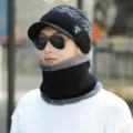 Warme, mit Fleece gefütterte Strickmütze mit Krempe und passendem Nackenwärmer für Herren - Set-Snowflake-Black / Einheitsgröße (Dehnbar)