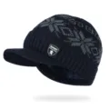 Winterliche marineblaue Strickmütze mit Fleecefutter, Schirm und Schneeflockenmuster - Hat-Snowflake Navy Blue / Einheitsgröße (Dehnbar)