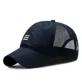 Berretto da baseball in rete blu navy ad asciugatura rapida con logo a strisce - Taglia Normale (56-59cm) / Stile a Tre Strisce in Maglia a Nido d'ape / Blu navy