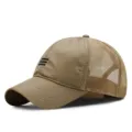 Berretto da baseball in mesh kaki ad asciugatura rapida da uomo con retro traspirante - Taglia Normale-Regolabile (56-59cm) / Stile a Tre Strisce a Nido d'Ape / Kaki