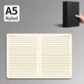 Cuaderno A5 de tapa negra, 36 hojas 72 páginas, papel interior rayado, 140x205mm - Páginas Interiores Rayadas / A5 x1 Unidad / Cartulina Negra