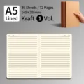 A5 Kraftpapier-Notizbuch mit linierten Innenseiten, 36 Blatt/72 Seiten, für Büro und Schule - Linierte Innenseiten / A5 x1 Stück / Rindsleder Stil