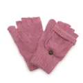 Women's rose pink wool cable knit gloves with functional flip-top convertible design - One Size / Solid Color Style / Pink