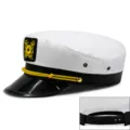 Klassische weiße Kapitänsmütze mit Goldseil und verstellbarem Snapback-Verschluss - 56-60cm / Kunstleder-Krempe (Verstellbar)