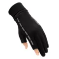 Black warm suede winter gloves with two-finger open design for outdoors and casual use - One Size / Exposed Two Fingers / Black