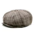 Classic men's brown checkered newsboy cap featuring a vintage wool blend texture - One Size / Brown Plaid (No. 2)