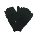 Warm black wool knit flip-top fingerless gloves with cable knit and button detail - One Size / Solid Color Style / Black