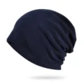 Comfortable navy blue thick fleece slouchy beanie for men and women outdoor winter activities - One Size / Sapphire Blue