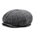 Classic grey plaid newsboy cap for men, vintage octagonal baker boy hat for autumn winter - One Size / Black White Grey Plaid (No. 3)