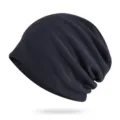 Soft navy blue polar fleece slouchy beanie hat for winter outdoor sports and warmth - One Size / Grey Blue