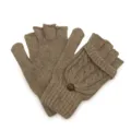 Women's warm taupe cable knit wool blend flip-top convertible mittens for winter - One Size / Solid Color Style / Khaki