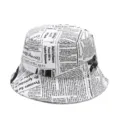 White bucket hat featuring trendy black newspaper print graffiti for outdoor sun protection - Adjustable (56-60cm) / White