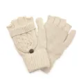 Mitaines convertibles en tricot torsadé beige avec texture laine pour l'hiver - Taille unique / Style de couleur unie / Beige