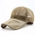Breathable khaki full mesh baseball cap with long brim for summer outdoor sun protection. - Plus Size (60-64cm) / Velcro Style / Khaki