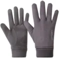Pair of grey suede thermal gloves with touchscreen fingertips for winter outdoor use - One Size / Full Finger / Gray