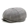 Classic grey and brown plaid octagonal newsboy cap for autumn and winter seasons - One Size / Grey Brown Vintage Plaid (No. 8)