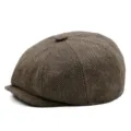 Retro-Schiebermütze mit Fischgrätmuster für Kinder, braune Tweed-Mütze im Vintage-Stil - Fit 48-50cm Head Circumference / Kaffee Khaki