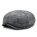 Classic grey checkered newsboy cap for men in a vintage octagonal style for autumn - One Size / Grey Black Plaid (No. 9)