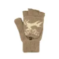 Moufles convertibles en laine tricotée marron avec motif cerf blanc et détail bouton. - Taille unique / Cerf / Kaki